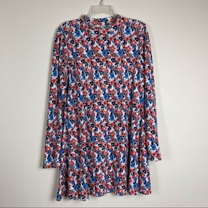 Red white and blue floral long sleeve dress